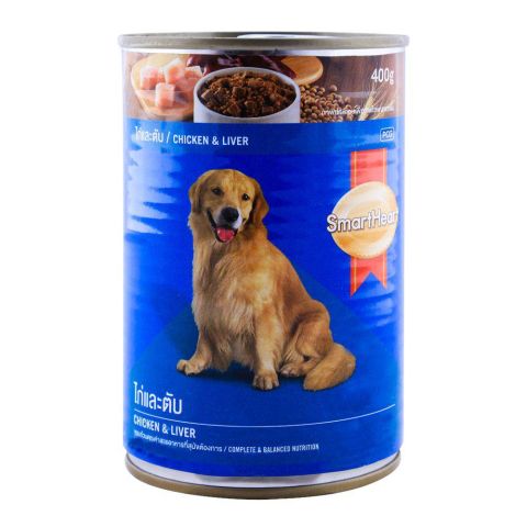 SmartHeart Chicken & Liver Dog Food, Tin, 400g