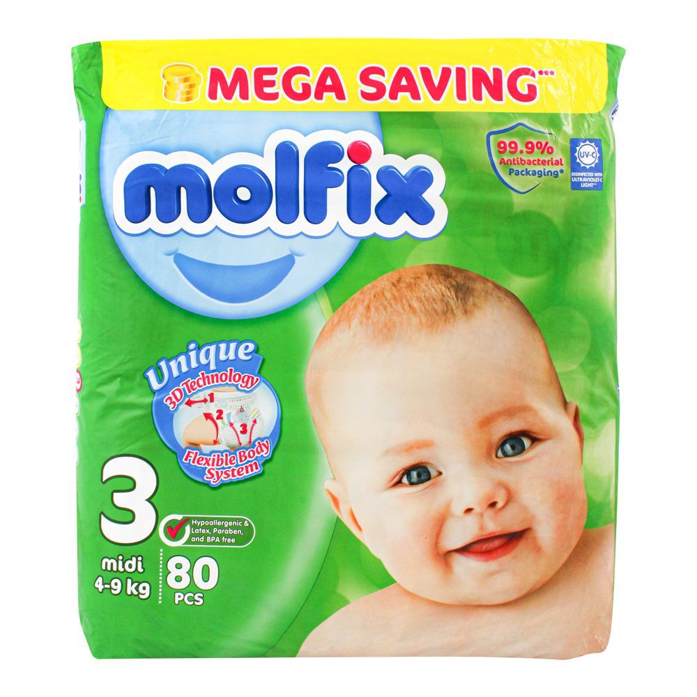 Molfix Diaper No. 3, Midi, Mega Pack, 4-9 KG, 80-Pack