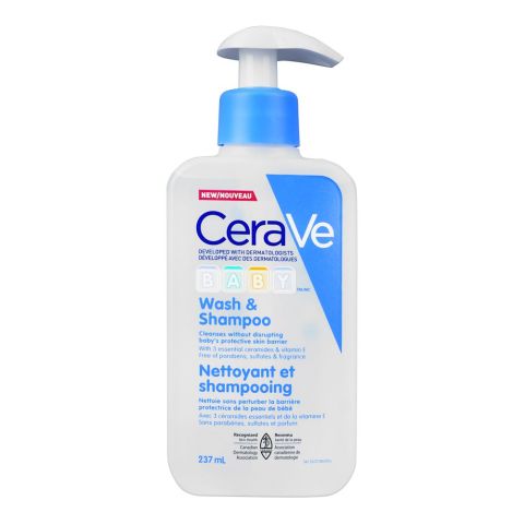 CeraVe Baby Wash & Shampoo, Fragrance Free, Paraben & Sulfate Free Shampoo, 237ml