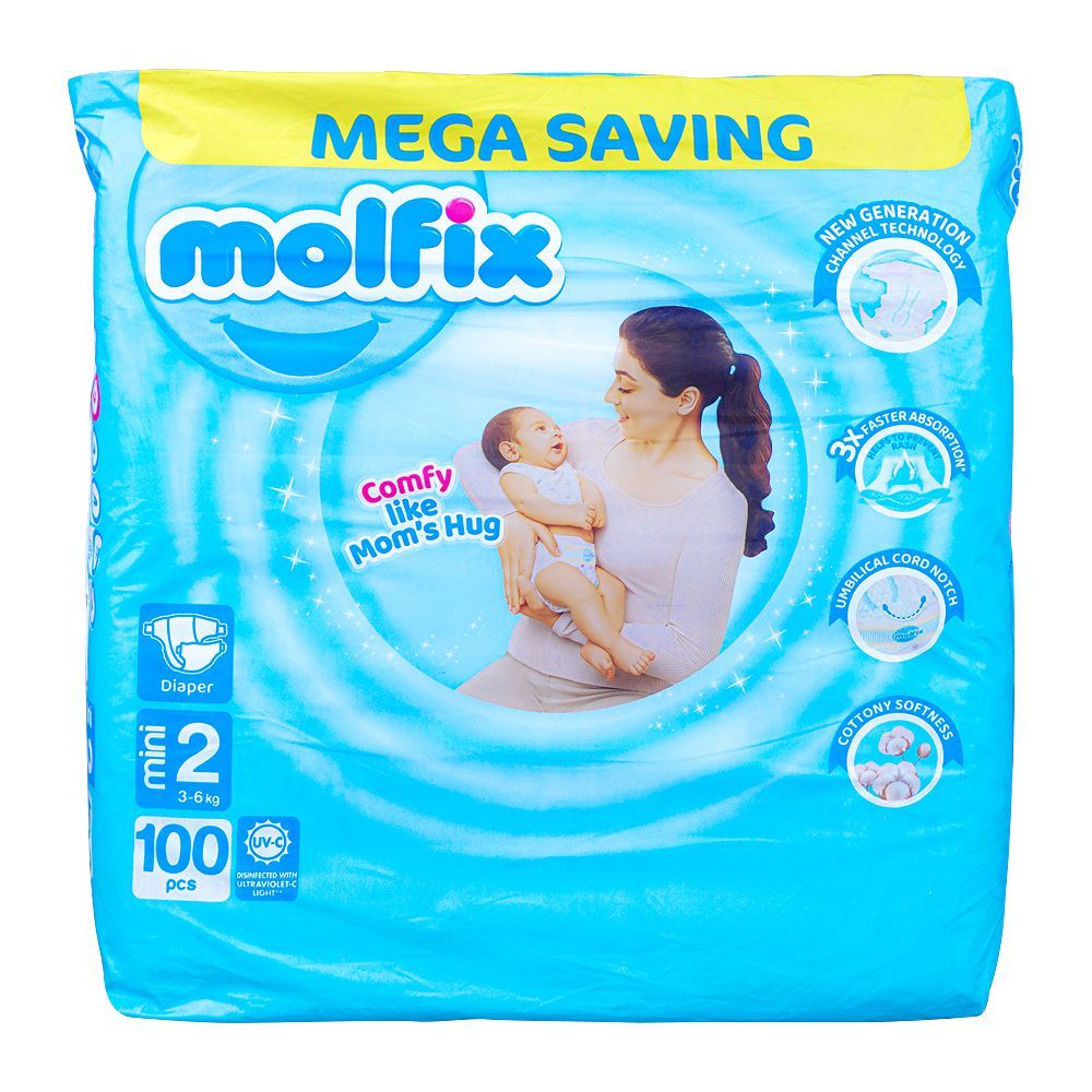 Molfix Diaper 2 Mini, Mega Saving, 3-6 KG, 100-Pack